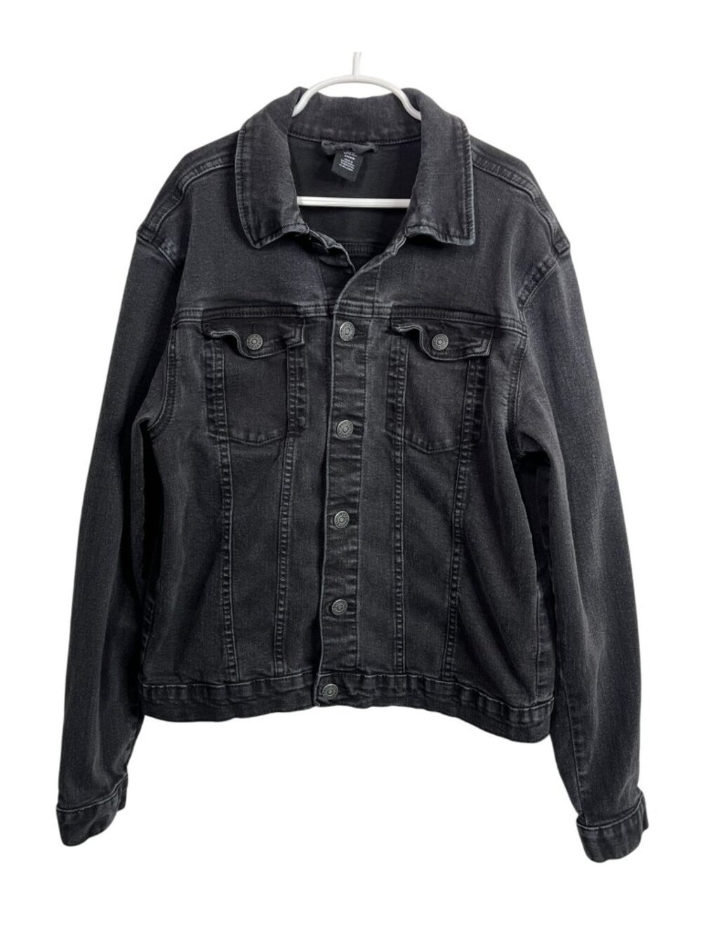 H&M Boys Size 18 Black Denim Jacket Trucker Button Front Casual